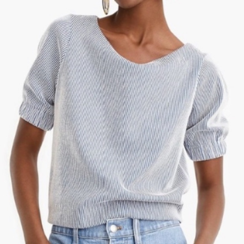 J. Crew white knit seersucker style puff sleeve crop top XS Summer Spring